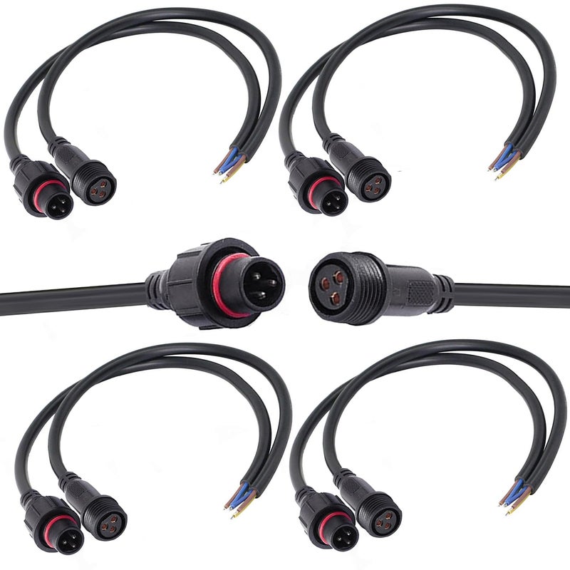 QOFOWIN 3wire Waterproof Connector, 3Pin Male Female Plug LED Connector with 16 AWG IP68 20CM Extension Cable for Car, Boat,Truck,Indoor/Outdoor LED Strip Lights.(3Pin 5Pairs) - Image 1